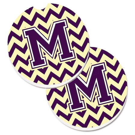 Carolines Treasures Letter M Chevron Purple and Gold Set of 2 Cup Holder Car Coaster CJ1058-MCARC